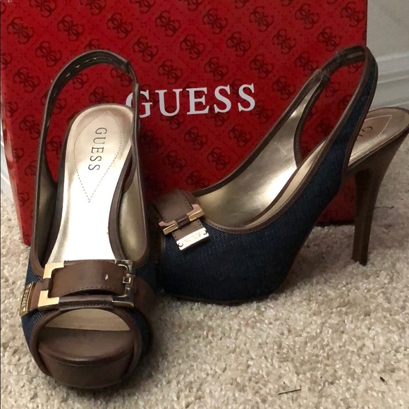 GUESS Denim peep toe pump - Picture 1 of 3